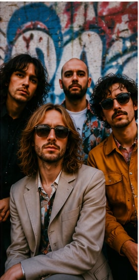 DD Island band members walking down a Brooklyn street during golden hour.