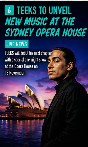 TEEKS singing passionately under spotlight inside Sydney Opera House Concert Hall.