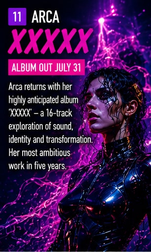 Arca performing an otherworldly experimental set bathed in electric neon light at a Barcelona venue.