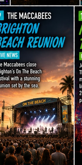The Maccabees headlining a sunlit coastal festival stage at Brighton On The Beach.