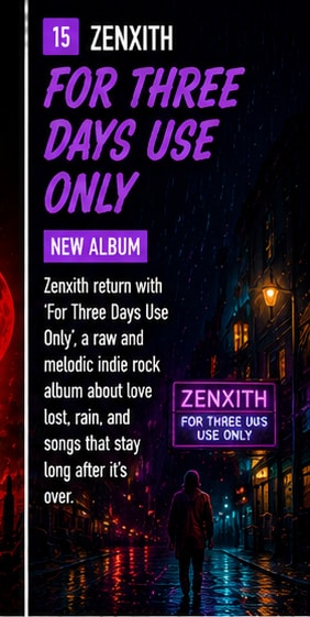 Zenxith performing guitar-driven indie rock on stage.