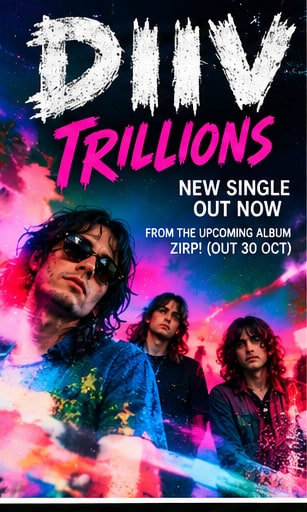 Poster for DIIV single Trillions announcing new single out now from upcoming album ZIRP!