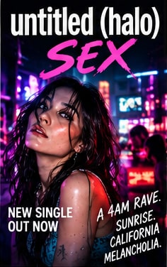 Promotional visual for untitled (halo)'s single sex featuring Ariana Mamnoon in vibrant neon club lighting with magenta typography.