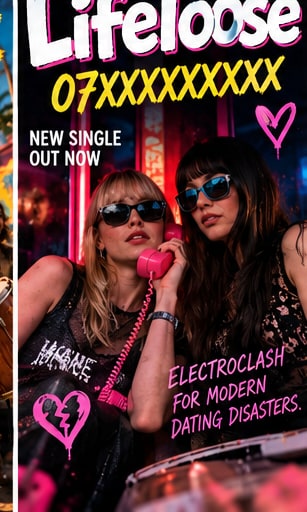 Neon club poster for Lifeloose single 07XXXXXXXXX showcasing retro electronic typography and irreverent nightlife aesthetics.