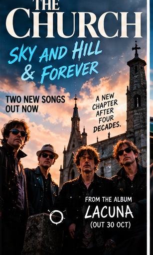 Artwork poster for The Church dual release Sky And Hill and Forever displaying cosmic psychedelic rock imagery.