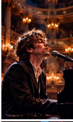 Cameron Winter singing passionately while playing grand piano on stage at Carnegie Hall.